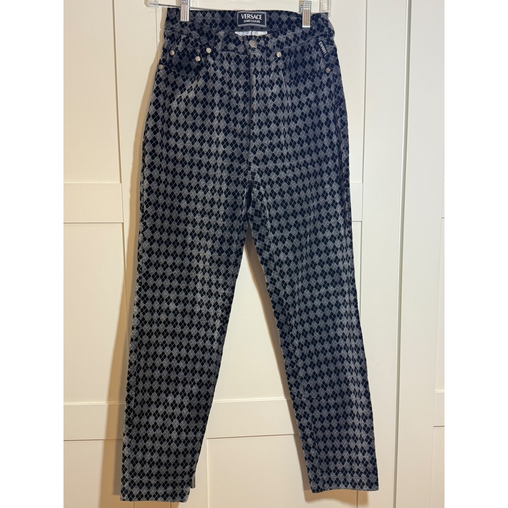 Versace Jeans Couture Diamond Pattern High Waisted Jeans Velvet Style‎
